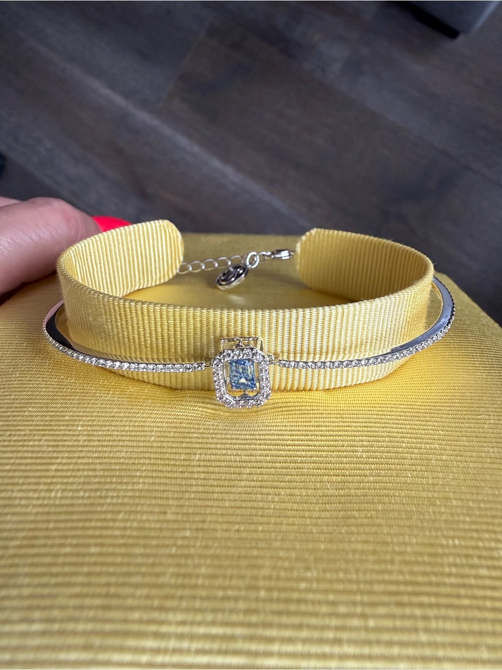 Swarovski Delicate Silver Crystal Bar Bracelet with Blue Center Stone